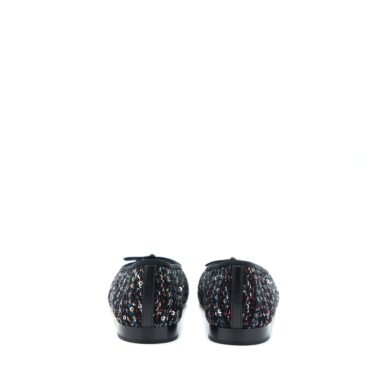 Chanel Size 39 Ballerina Flat Shoes Tweed/Satin Black/Multicolour
