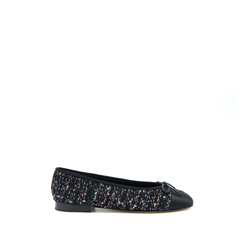 Chanel pre-owned black sparkly tweed ballet flats