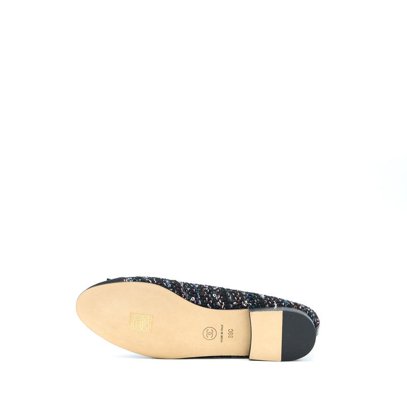 Chanel Size 39 Ballerina Flat Shoes Tweed/Satin Black/Multicolour