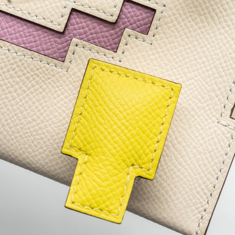 Hermes Kellydole / kelly dole picto epsom leather nata/ lime / mauve sylvestre/ chai SHW stamp B