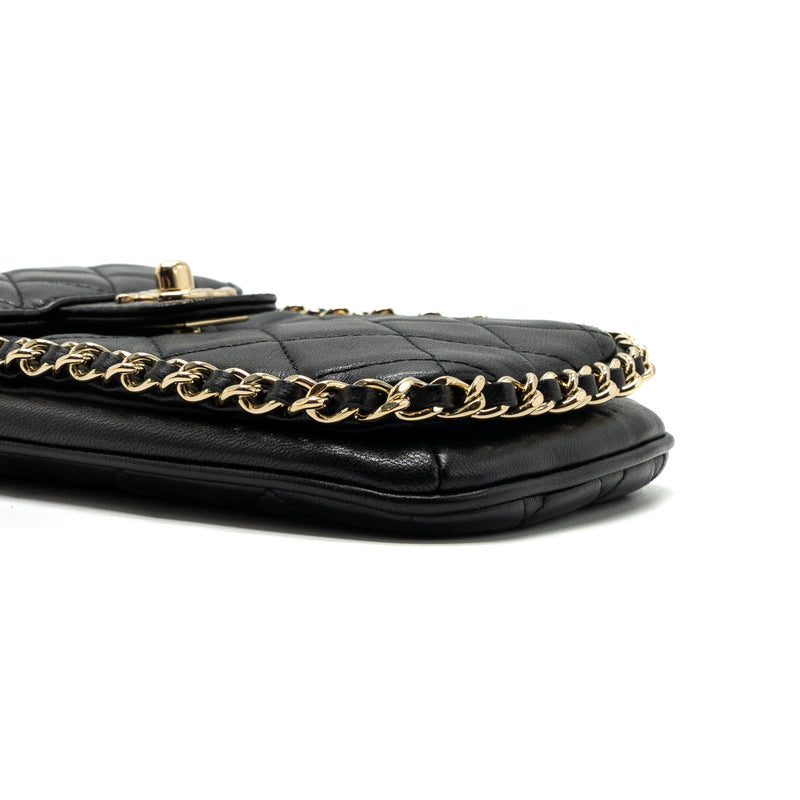 Chanel Phone Holder With Chain Lambskin Black LGHW