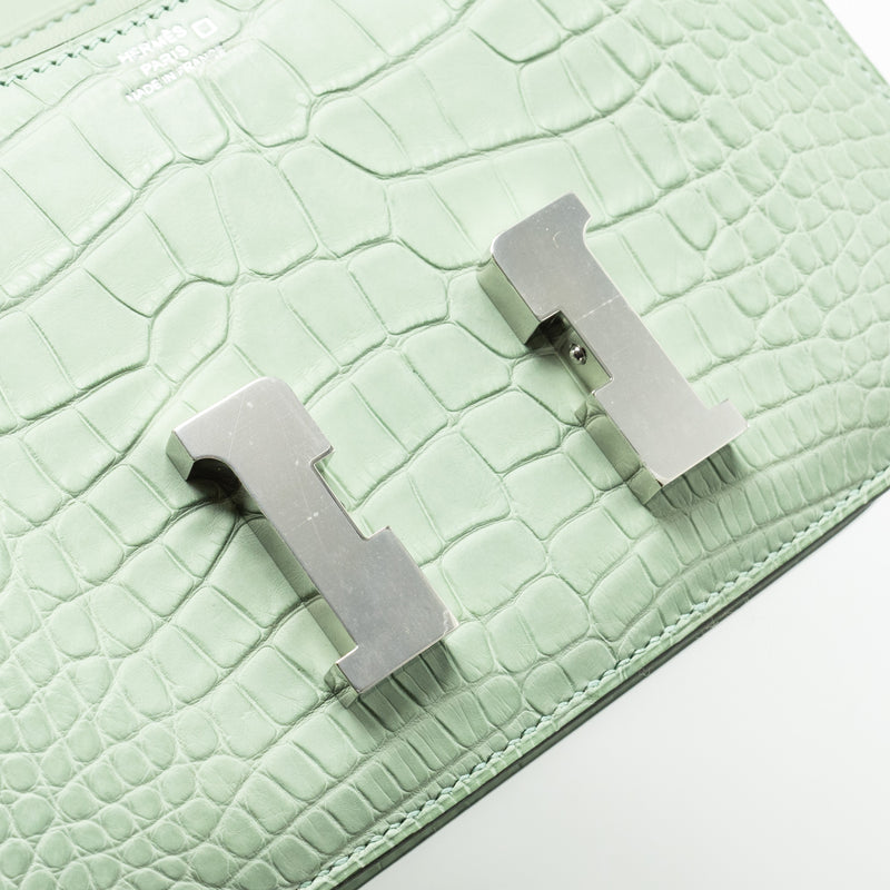 Hermes Mini Constance Alligator Mississippiensis Mat Vert D’eau SHW Stamp U