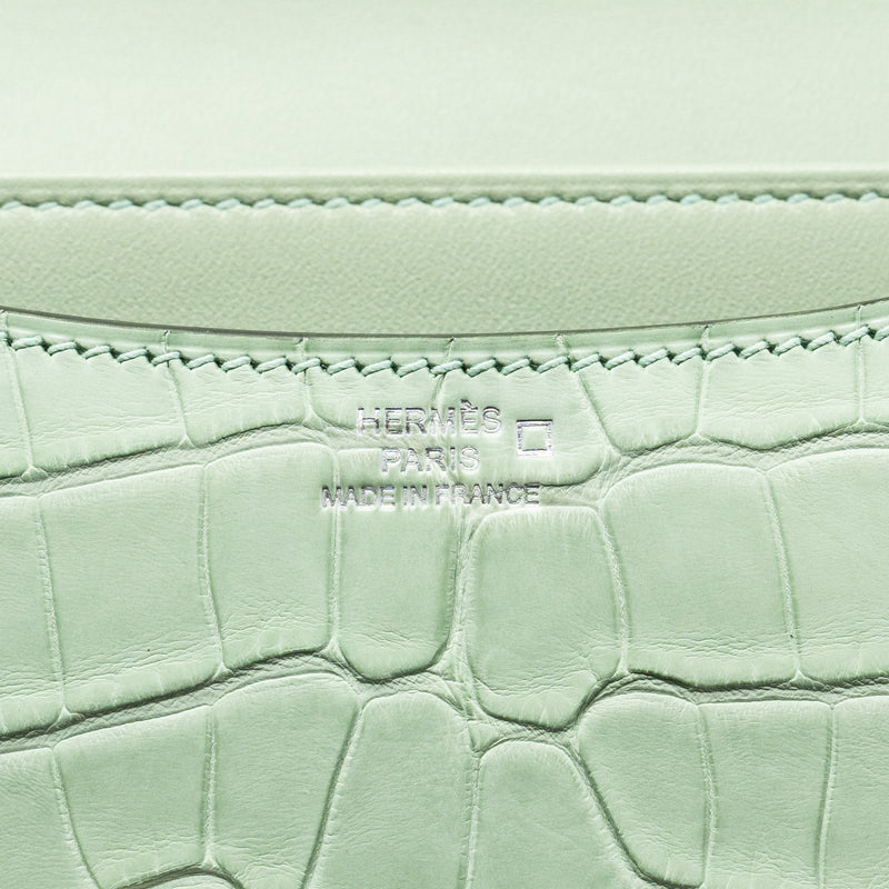 Hermes Mini Constance Alligator Mississippiensis Mat Vert D’eau SHW Stamp U