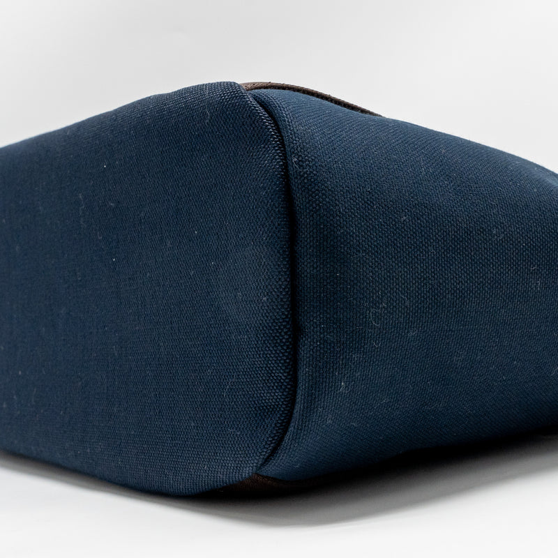 Hermes The Grooming Bag Canvas Bleu Navy/Feu SHW Stamp K