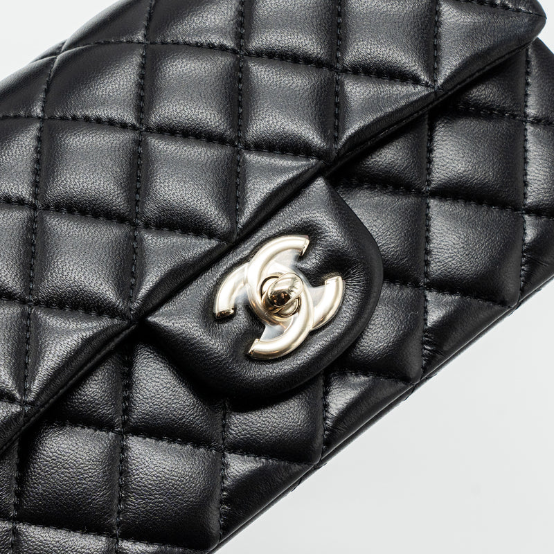 Chanel Top Handle Mini Rectangular Flap Bag Lambskin Black LGHW(Microchip)