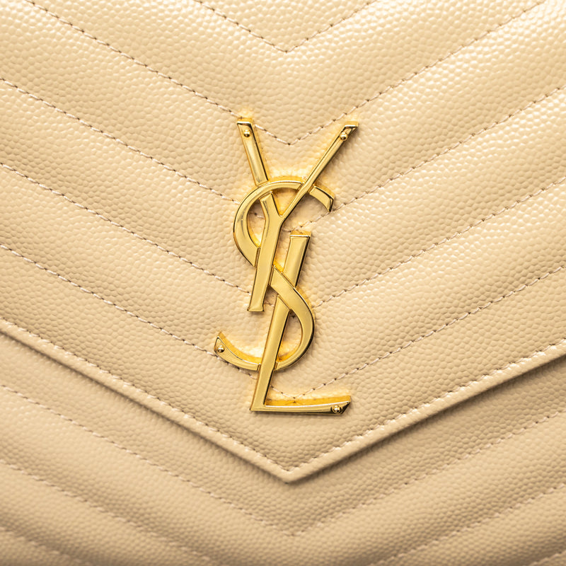 Saint Laurent Cassandre Matelasse Chain Wallet Grained Calfskin Beige GHW