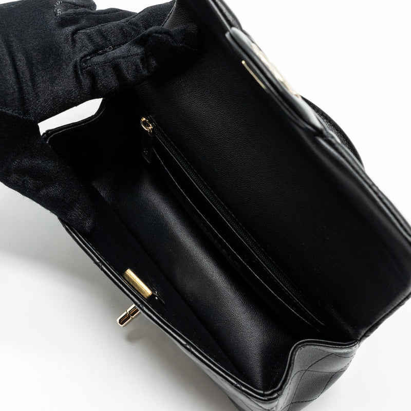 Chanel Top Handle Mini Rectangular Flap Bag Lambskin Black LGHW(Microchip)