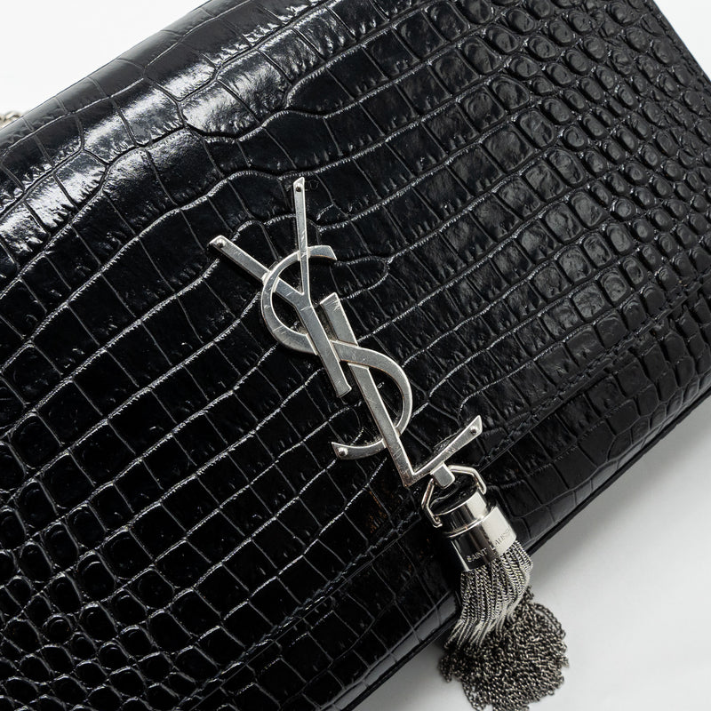 Saint Laurent/YSL Kate Tassel Croc-embossed calfskin Black SH