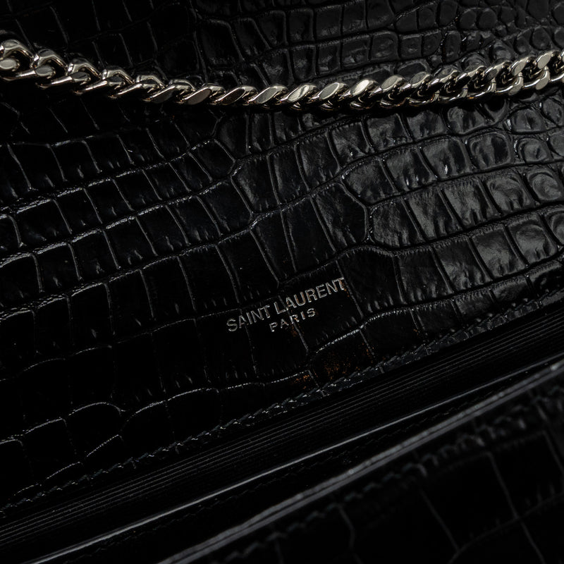 Saint Laurent/YSL Kate Tassel Croc-embossed calfskin Black SH