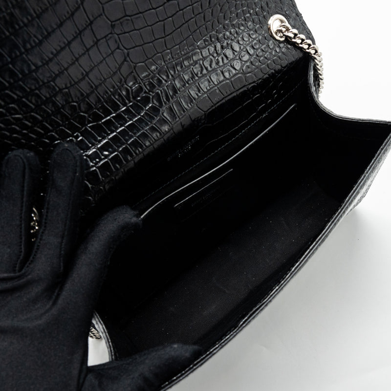 Saint Laurent/YSL Kate Tassel Croc-embossed calfskin Black SH
