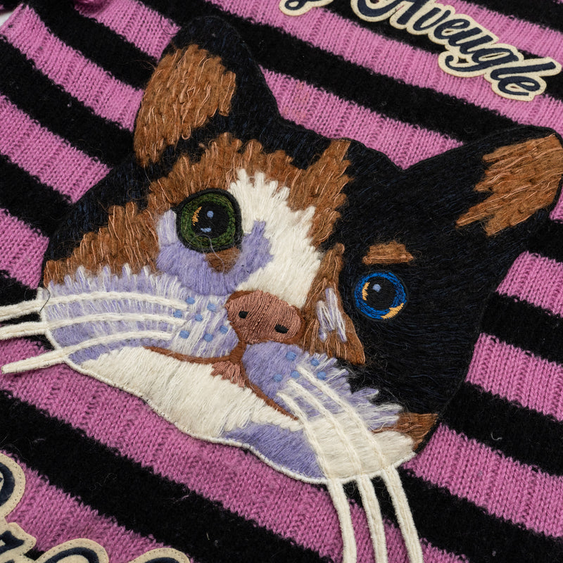 Gucci Size XXS Cat Striped Sweater Cashmere/Wool Pink/Black/Multicolour