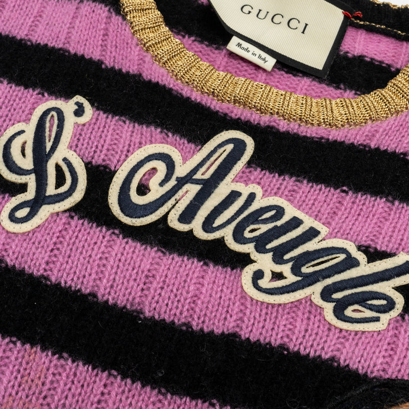 Gucci Size XXS Cat Striped Sweater Cashmere/Wool Pink/Black/Multicolour