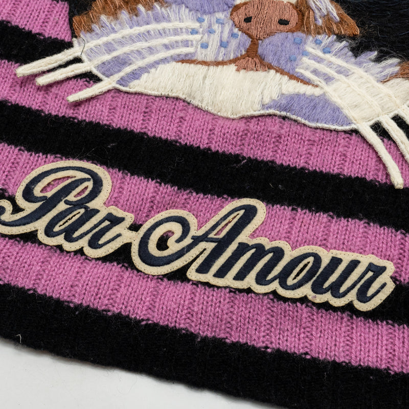 Gucci Size XXS Cat Striped Sweater Cashmere/Wool Pink/Black/Multicolour