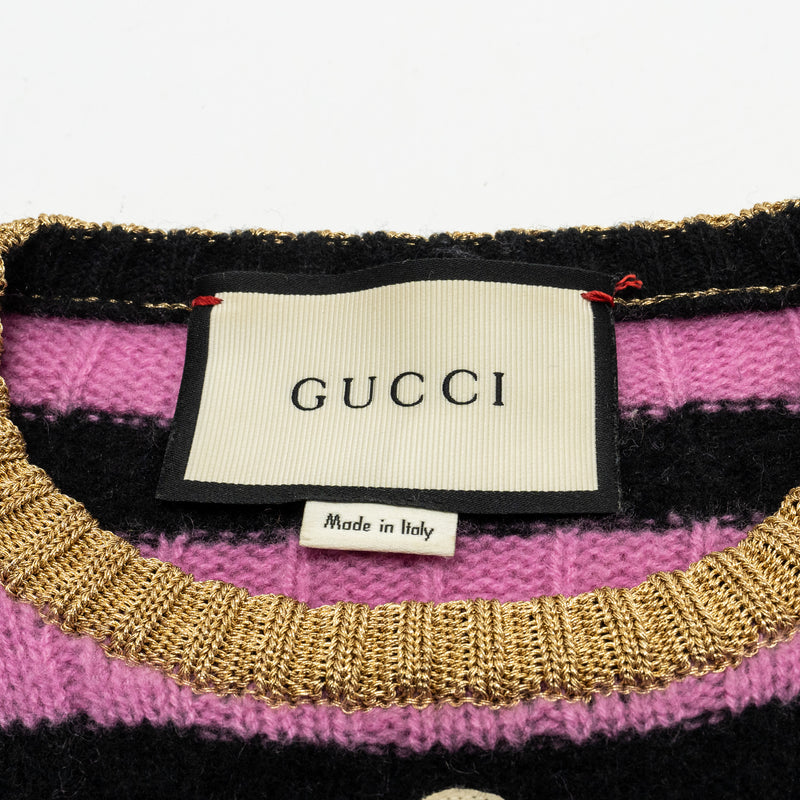 Gucci Size XXS Cat Striped Sweater Cashmere/Wool Pink/Black/Multicolour