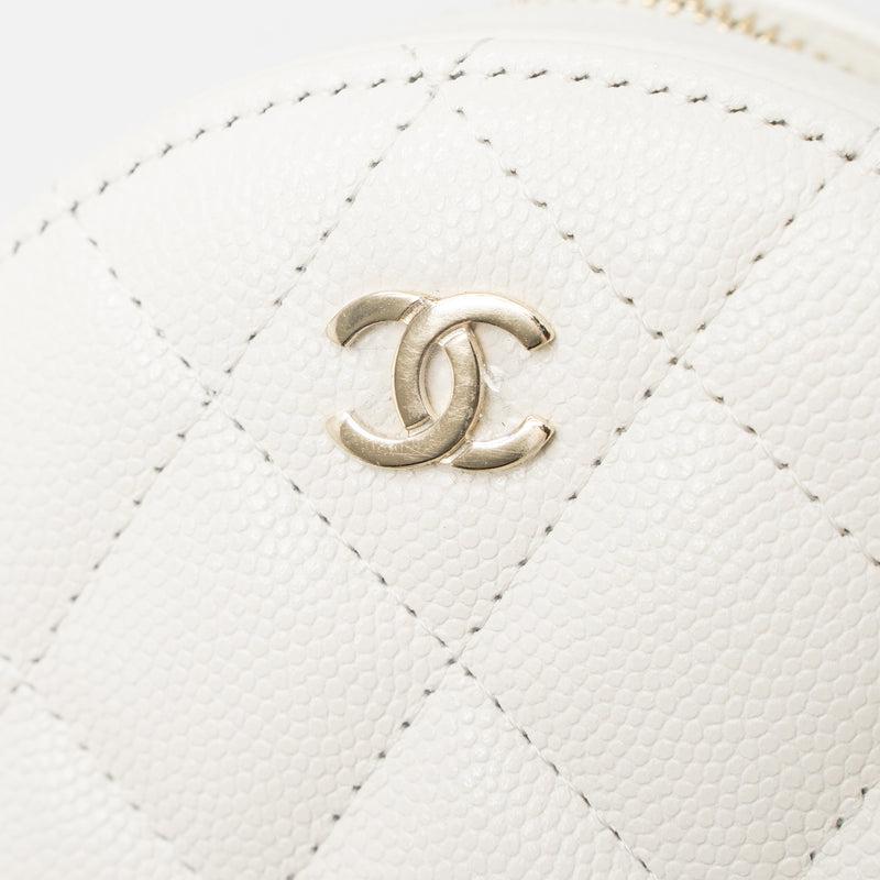 Chanel Round Clutch With Chain Caviar White LGHW