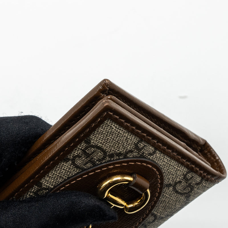 Gucci Horsebit 1955 Card Case Wallet GG Supreme Canvas/ Calfskin Brown GHW