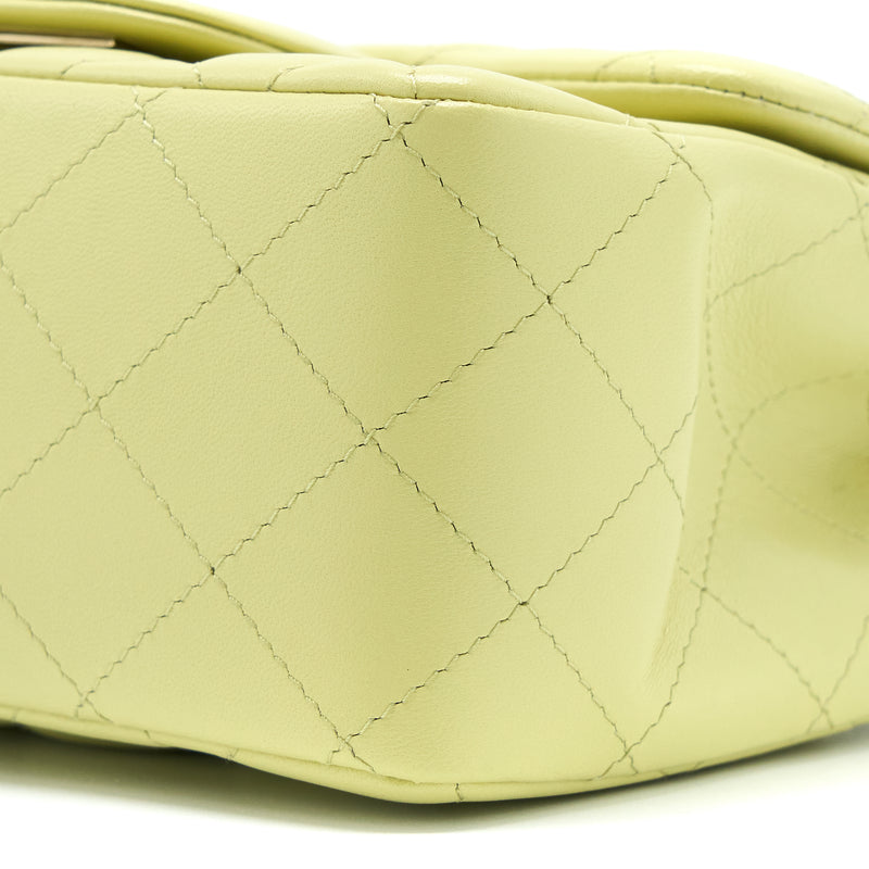 Chanel 23C Mini Square Flap Bag Lambskin Light Green LGHW (Microchip)