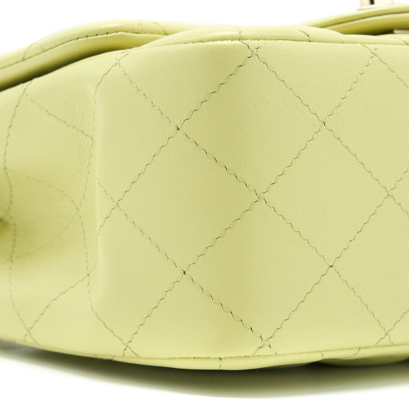 Chanel 23C Mini Square Flap Bag Lambskin Light Green LGHW (Microchip)