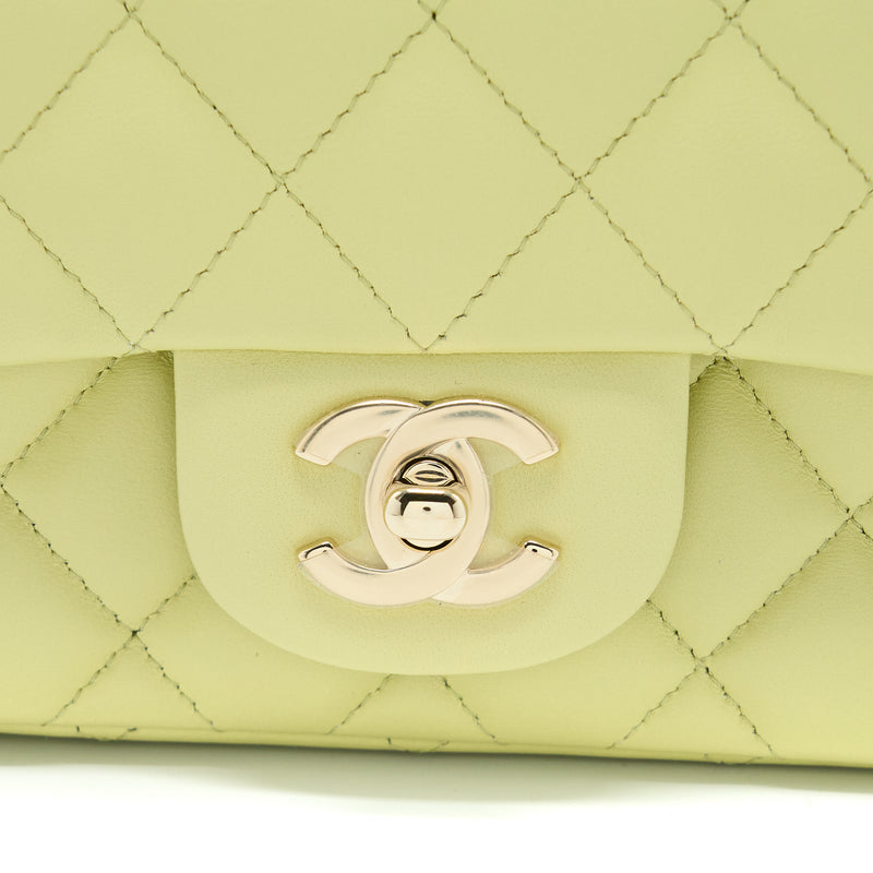 Chanel 23C Mini Square Flap Bag Lambskin Light Green LGHW (Microchip)