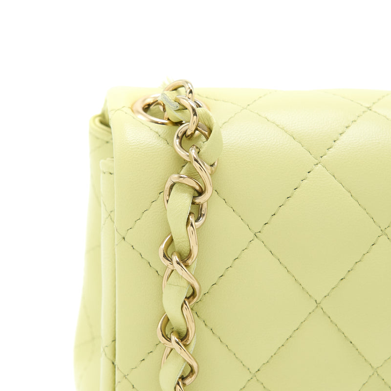 Chanel 23C Mini Square Flap Bag Lambskin Light Green LGHW (Microchip)