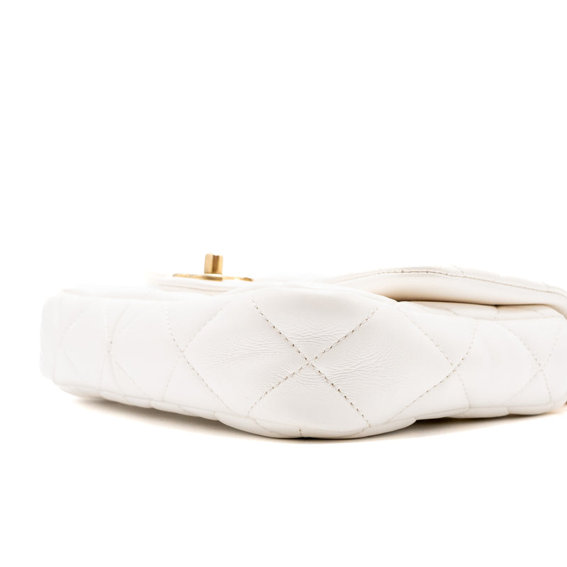Chanel 22S Giant Chain Flap Shoulder Bag Lambskin White Brushed GHW (Microchip)