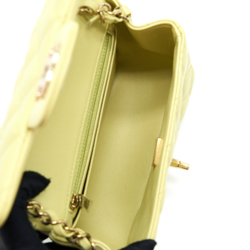 Chanel 23C Mini Square Flap Bag Lambskin Light Green LGHW (Microchip)