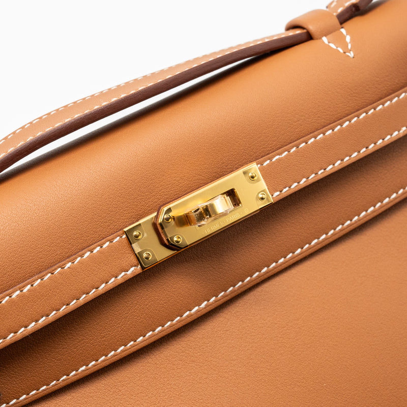 Hermes Kelly Pochette Swift Gold GHW Stamp W