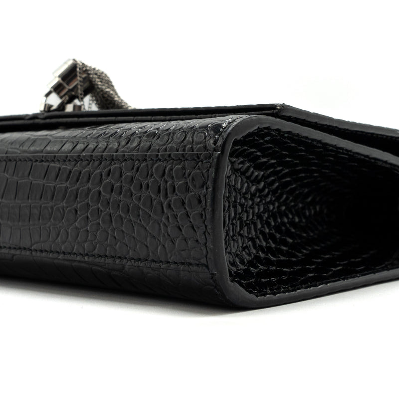 Saint Laurent/YSL Kate Tassel Croc-embossed calfskin Black SH