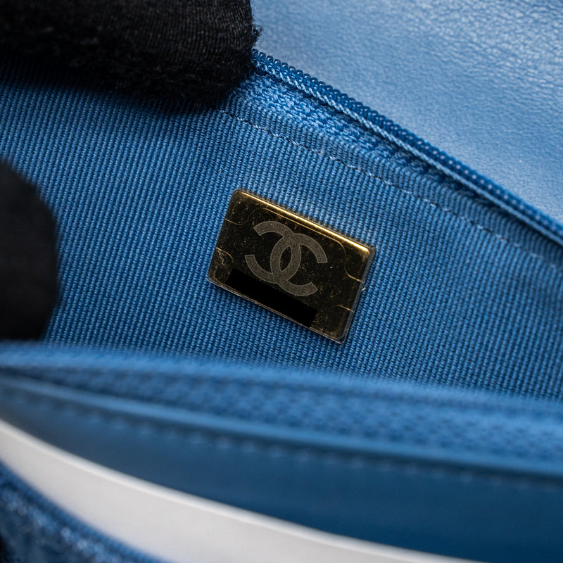 Chanel 19 Wallet On Chain Denim Blue Multicolor Hardware (Microchip)