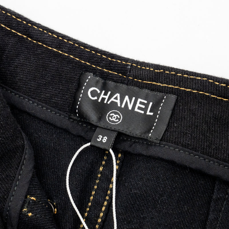 Chanel 22a size 38 Wide-Leg Denim Pants Black