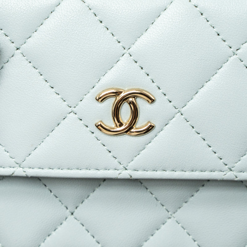 Chanel Mini Flap Bag Ribbon Chains Lambskin Light Blue LGHW