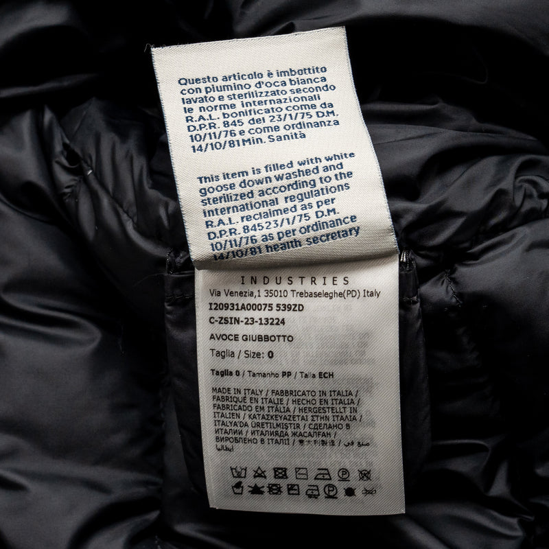 Moncler Size 0 Avoce Short Down Jacket Black