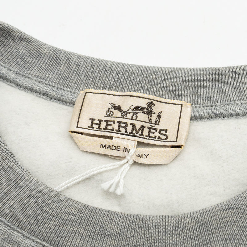 Hermes Size S Geometric Embroidery Patch Detailed Sweater Cotton Grey