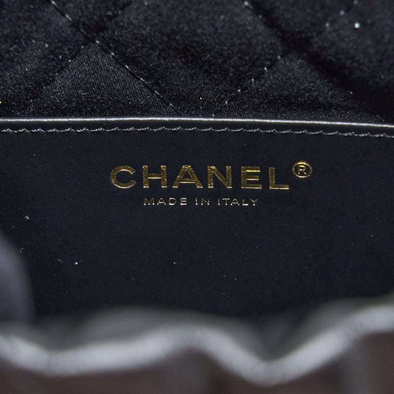 Chanel Mini 22 Bag Shiny Calfskin Black Brushed GHW (Microchip)