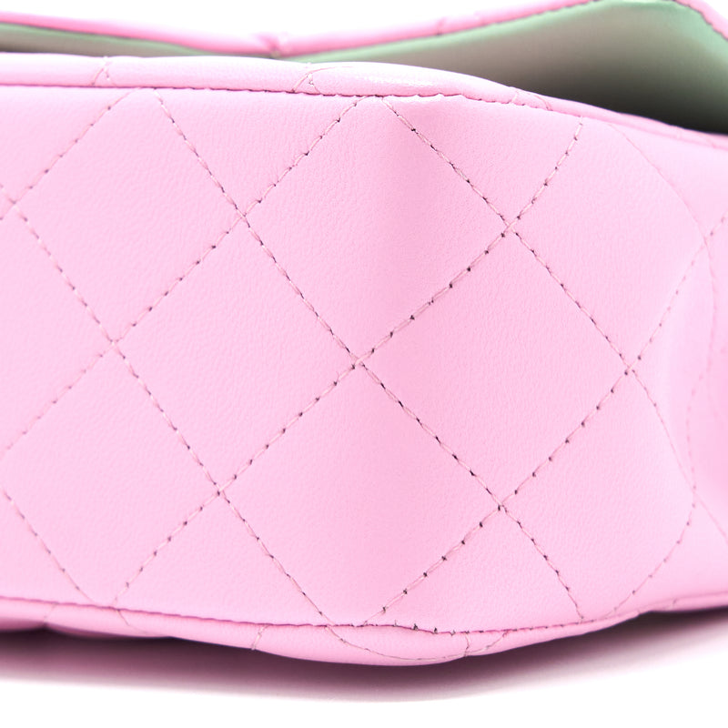 Chanel Top Handle Mini Rectangular Lambskin Pink/Light Green LGHW (Mic