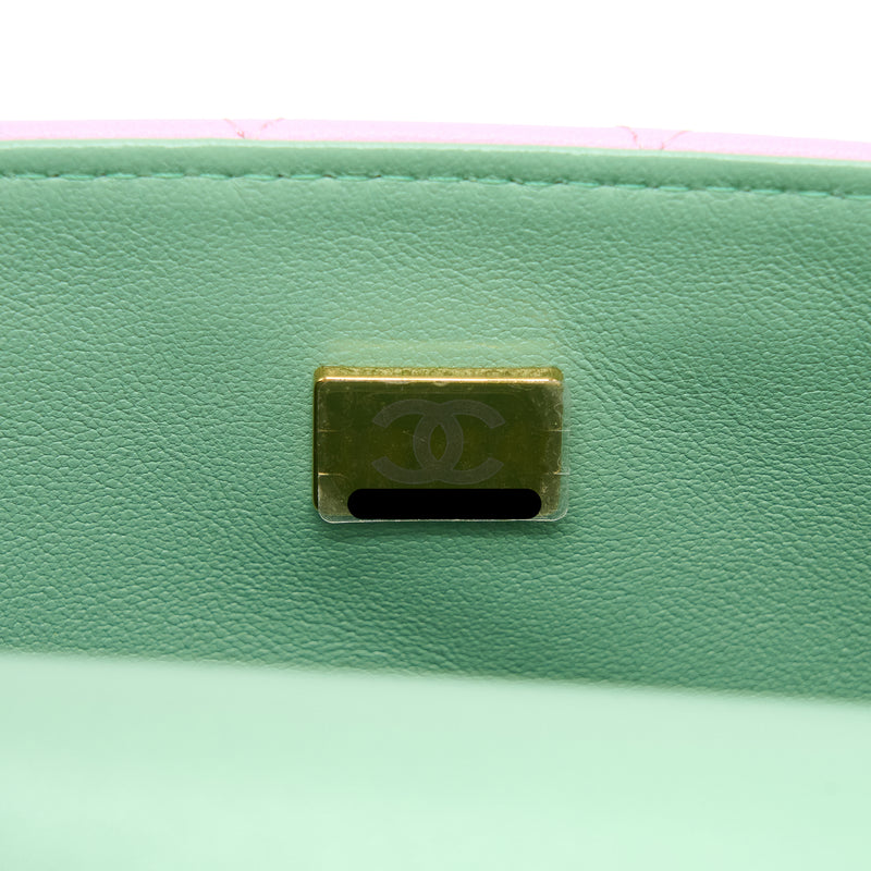 Chanel Top Handle Mini Rectangular Lambskin Pink/Light Green LGHW (Microchip)