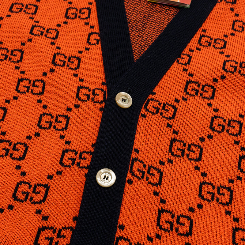 Gucci Size XS GG Jacquard Cardigan Wool/Cotton Orange