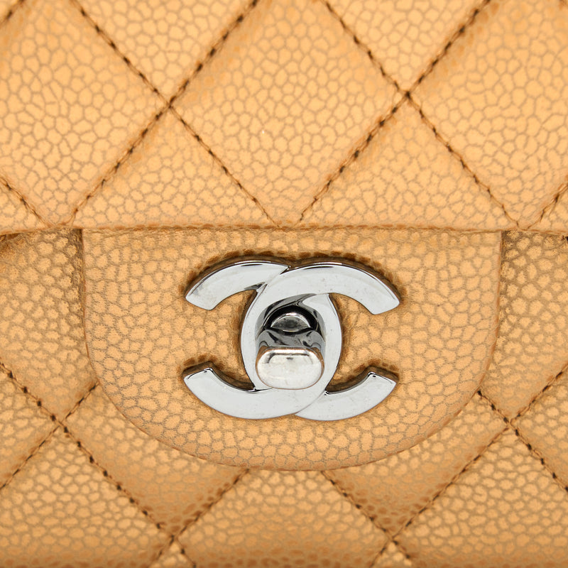 CHANEL Small Classic Double Flap Bag in Iridescent Beige Caviar