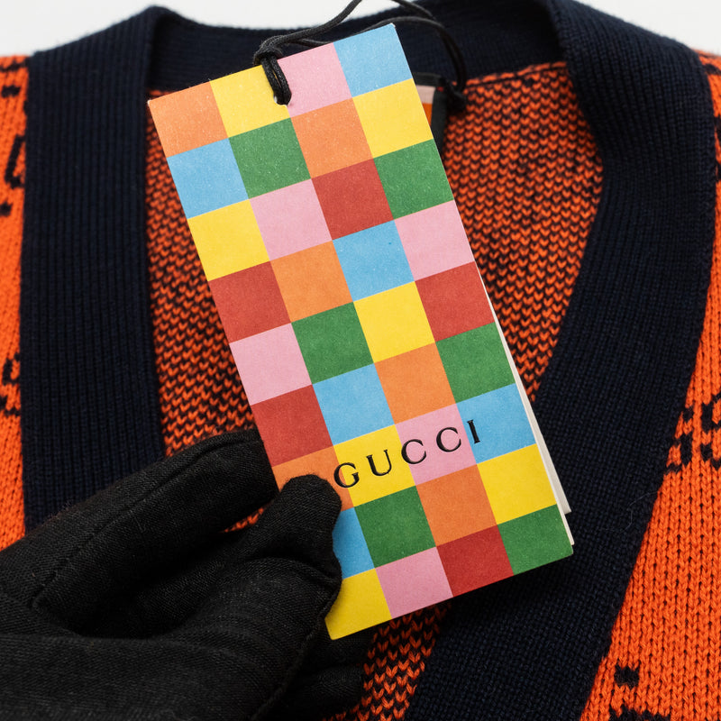 Gucci Size XS GG Jacquard Cardigan Wool/Cotton Orange