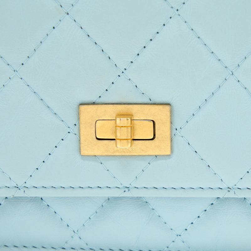 Chanel 2.55 Reissue Wallet On Chain Aged Calfskin Light Blue Brushed GHW (Microchip)