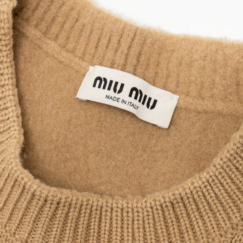 Miu Miu Size 38 Short-Sleeve Sweater Wool / Nylon Beige
