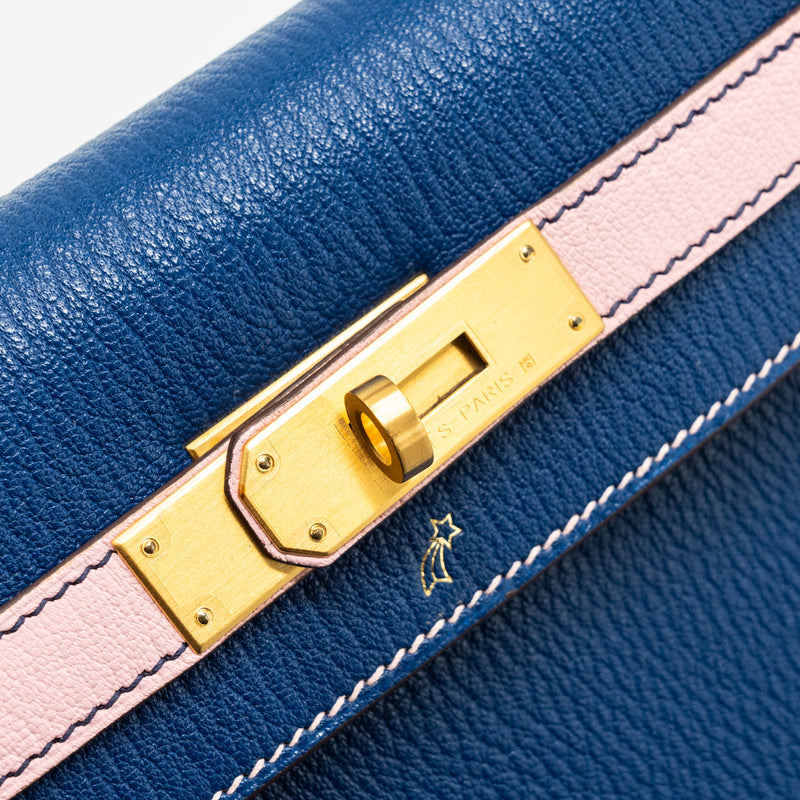 Hermes kelly 28 special order chevre mysore blue sapphire / rose sakura brushed GHW stamp C