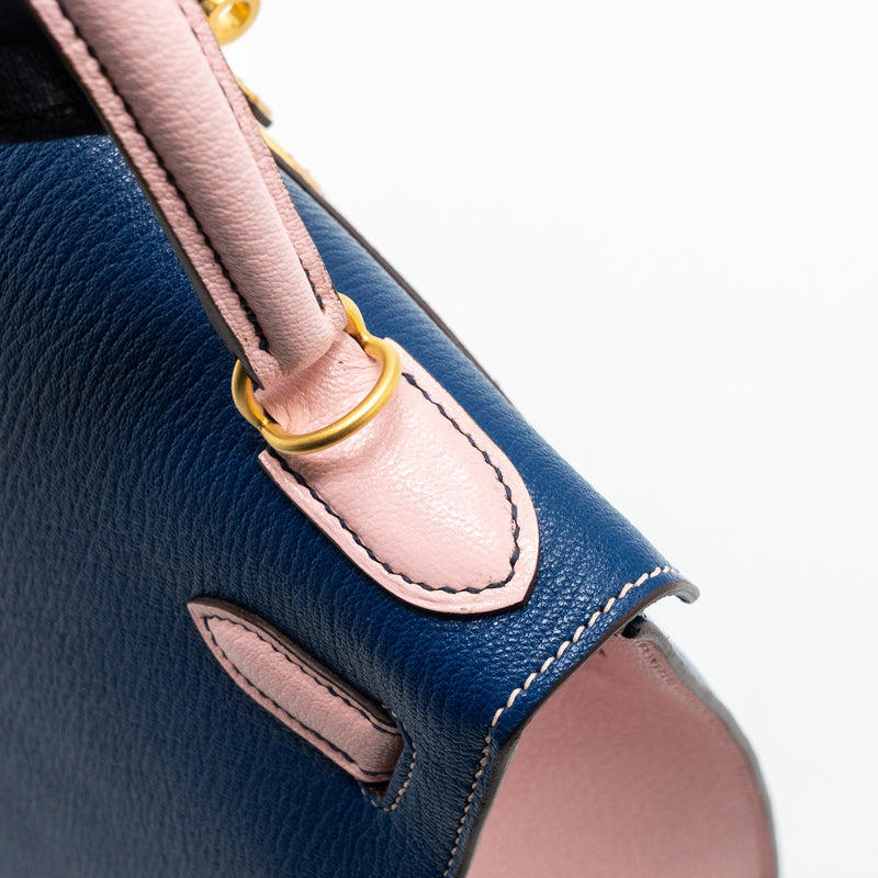 Hermes kelly 28 special order chevre mysore blue sapphire / rose sakura brushed GHW stamp C