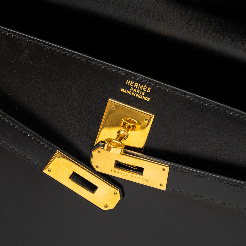 Hermes Kelly 32 Box Black GHW Stamp Square C