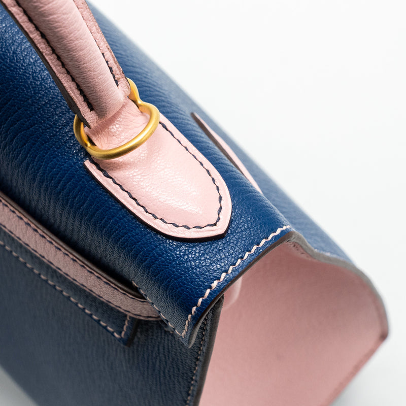 Hermes kelly 28 special order chevre mysore blue sapphire / rose sakura brushed GHW stamp C