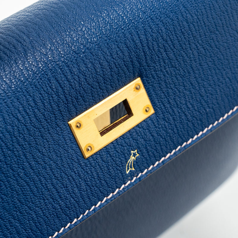 Hermes kelly 28 special order chevre mysore blue sapphire / rose sakura brushed GHW stamp C