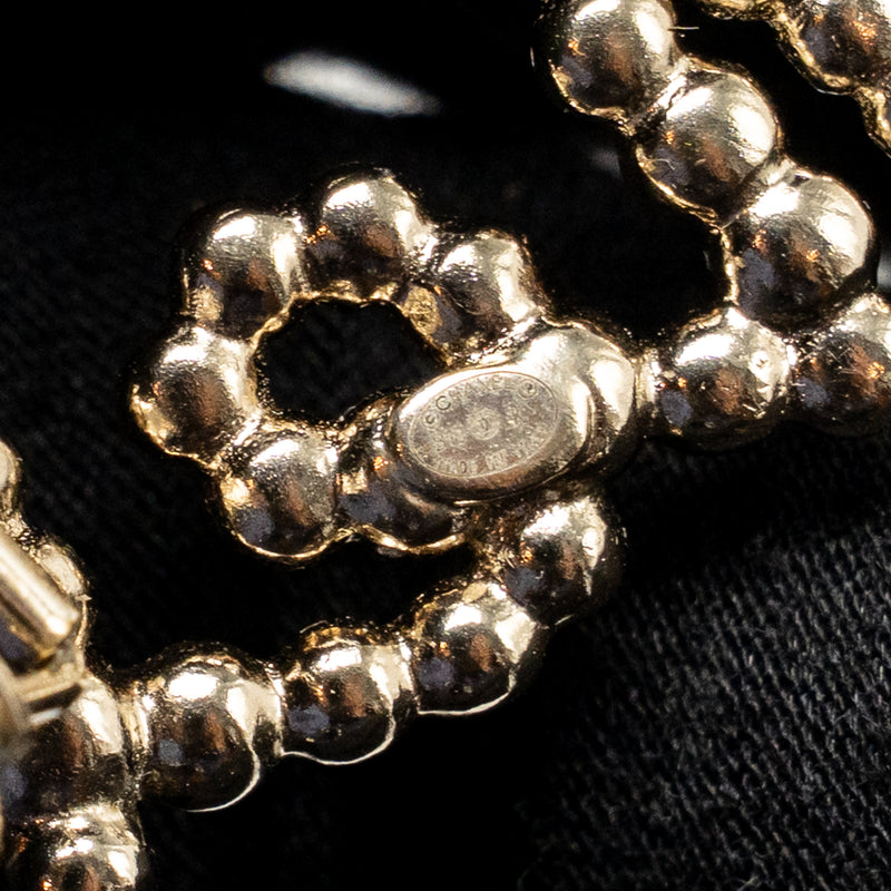 Chanel Letter Hair Clip Crystal/Pearl Light Gold Tone