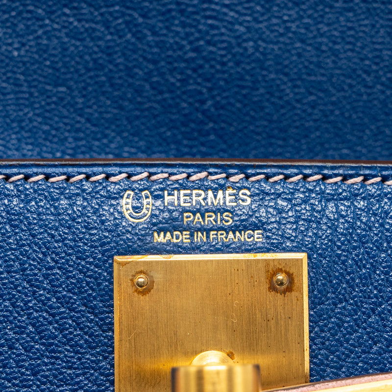 Hermes kelly 28 special order chevre mysore blue sapphire / rose sakura brushed GHW stamp C