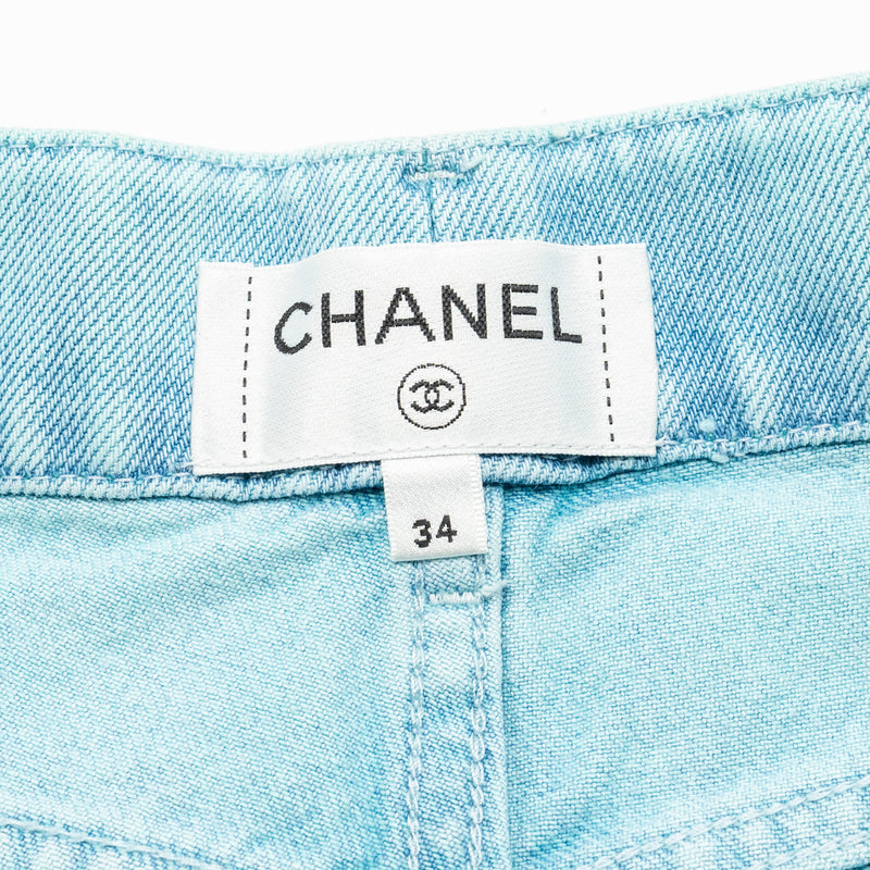 Chanel size 34 back pocket CC logo denim jeans pants light blue