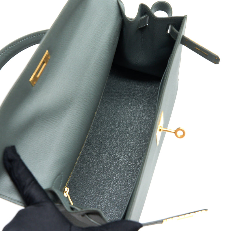 Hermes Kelly 28 Epsom Vert Amande GHW Stamp Z